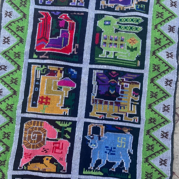 Chinese Zodiac Wall Hanging Bright Rainbow Textile Art Handmade VIntage - Picture 6 of 14